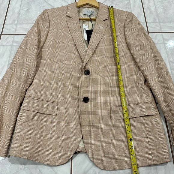 RARE NWT J.Crew Ludlow Tan Plaid Blazer Size Women Size 14 Linen Checkered Coat - Picture 8 of 14